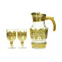 A set of a teapot and 6 gold-rimmed, faceted glasses