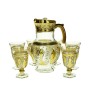 A set of a teapot and 6 gold-rimmed, faceted glasses