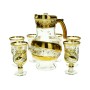 A set of a teapot and 6 gold-rimmed, faceted glasses
