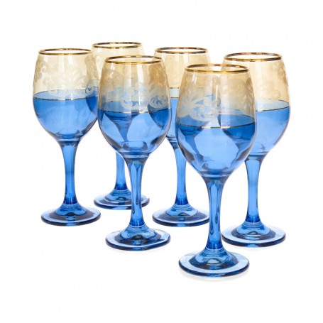 6 pieces of blue Bohemian juice glasses with a base