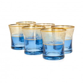 6 pieces of short blue Bohemian juice glasses