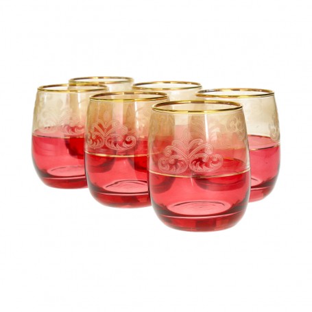 6 pieces of short red Bohemian juice glasses