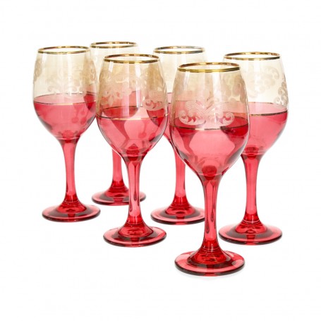 6 pieces of red Bohemian juice glasses with a base