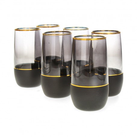 6 pieces of long black Bohemian juice glasses