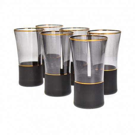 6 pieces of long black Bohemian juice glasses