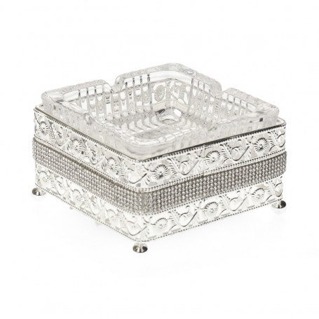 Glass cigar holder with a diamond-shaped metal base