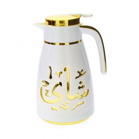 White tea and coffee thermos with a glass heart