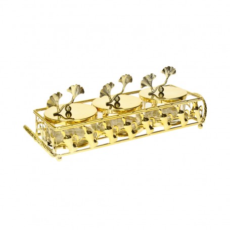 Triangular glass plate with a metal nut tray