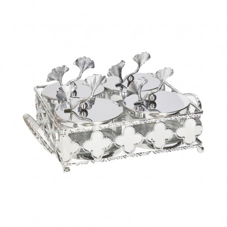 Metal nut tray with a square glass plate