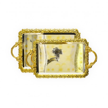 Set of two high metal trays