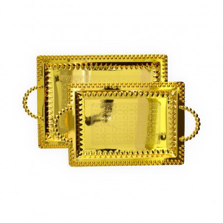 Set of 2 metal trays with a raised pomegranate design