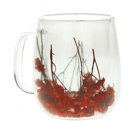 Double-walled glass cup with dry flower handle