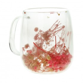 Double-walled glass cup with dry flower handle