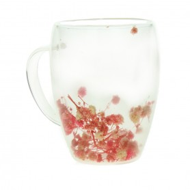Double-walled glass cup with dry flower handle