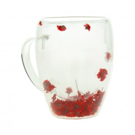 Double-walled glass cup with dry flower handle