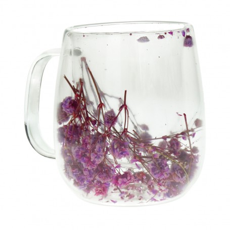 Double-walled glass cup with dry flower handle
