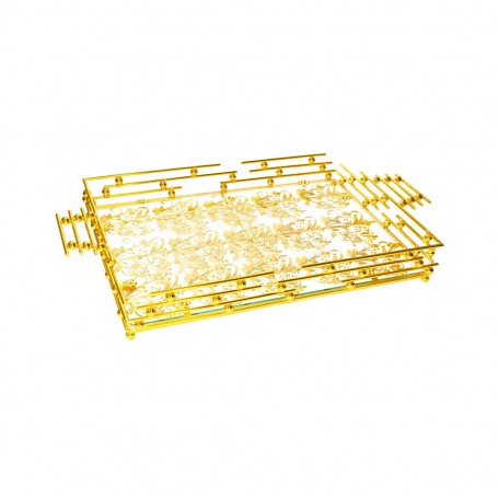 Luxury Metal Serving Tray with Glass Base.