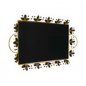Metal Mirror Serving Tray with Crystal Decor.