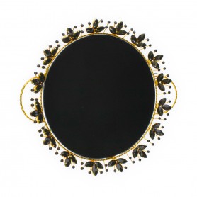 Metal Mirror Serving Tray with Crystal Decor.