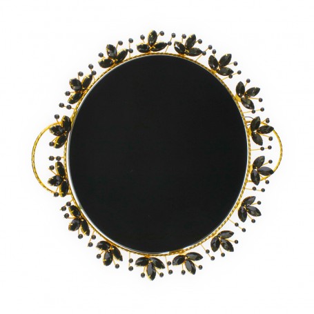 Metal Mirror Serving Tray with Crystal Decor.