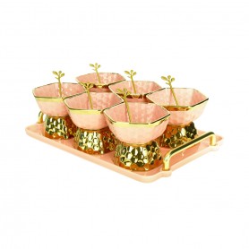 Porcelain Ice Cream Set with Tray and Spoons.