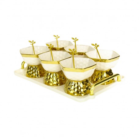 Porcelain Ice Cream Set with Tray and Spoons.