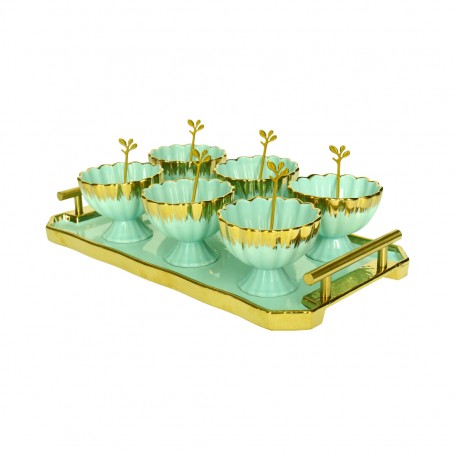 Porcelain Ice Cream Set with Tray and Spoons.