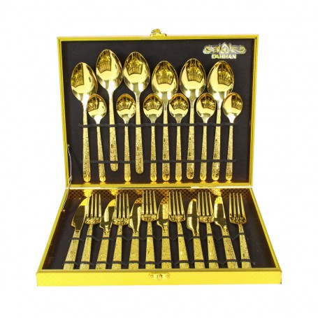 24-Piece Metal Tableware Set with Embossed Design and Carrying Case.