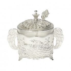 Glass Sugar Bowl with Metal Holder and Spoon.