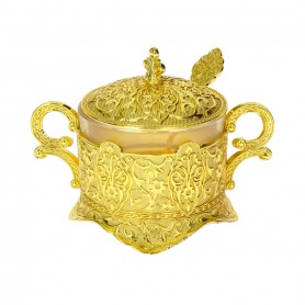 Glass Sugar Bowl with Metal Holder and Spoon.