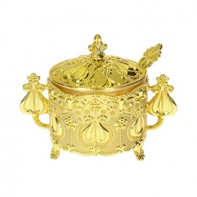 Glass Sugar Bowl with Metal Holder and Spoon.