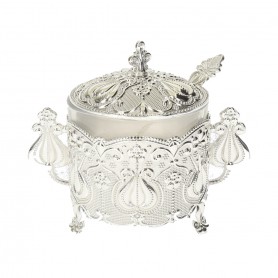 Glass Sugar Bowl with Metal Holder and Spoon.