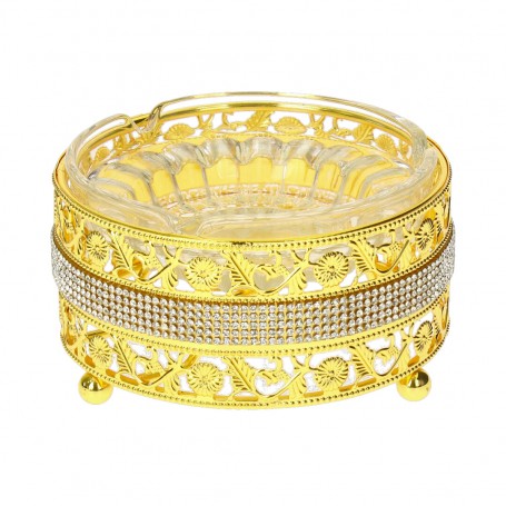 Glass Ashtray with Metal Holder.