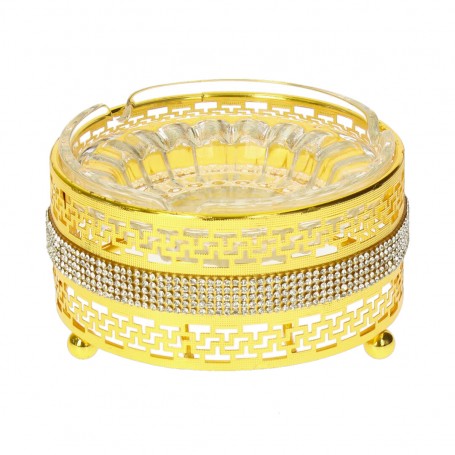 Glass Ashtray with Metal Holder.