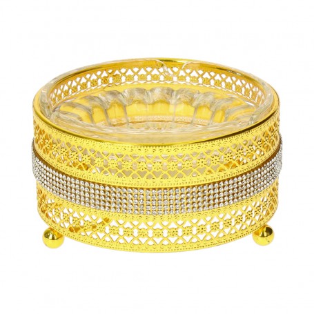 Glass Ashtray with Metal Holder.