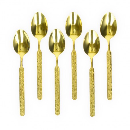 6-Piece Gold-Plated Embossed Large Spoon Set.