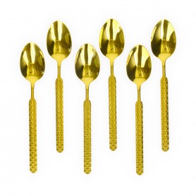 6-Piece Gold-Plated Embossed Large Spoon Set.