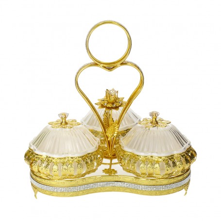 Three-Tier Metal Serving Stand with Handle.