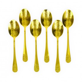 6-Piece Gold-Plated Embossed Large Spoon Set.