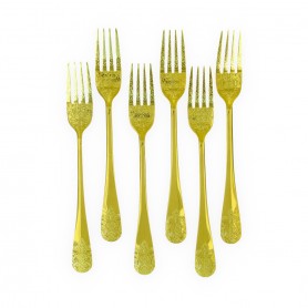 6-Piece Large Gold-Plated Embossed Fork Set.