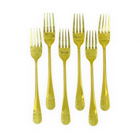 6-Piece Large Gold-Plated Embossed Fork Set.