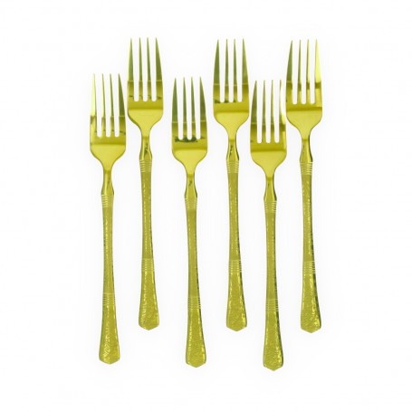 6-Piece Large Gold-Plated Embossed Fork Set.