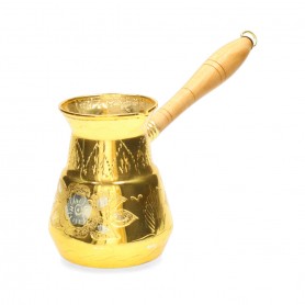 ركوة نحاس يد خشب نقش سعة 3 فنجان