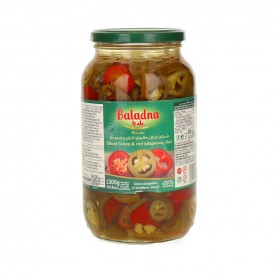 Pickled  Jalapenos sliced Green & red Hot   Baladna 1300 Gr