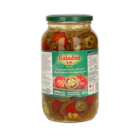 Pickled  Jalapenos sliced Green & red Hot   Baladna 1300 Gr